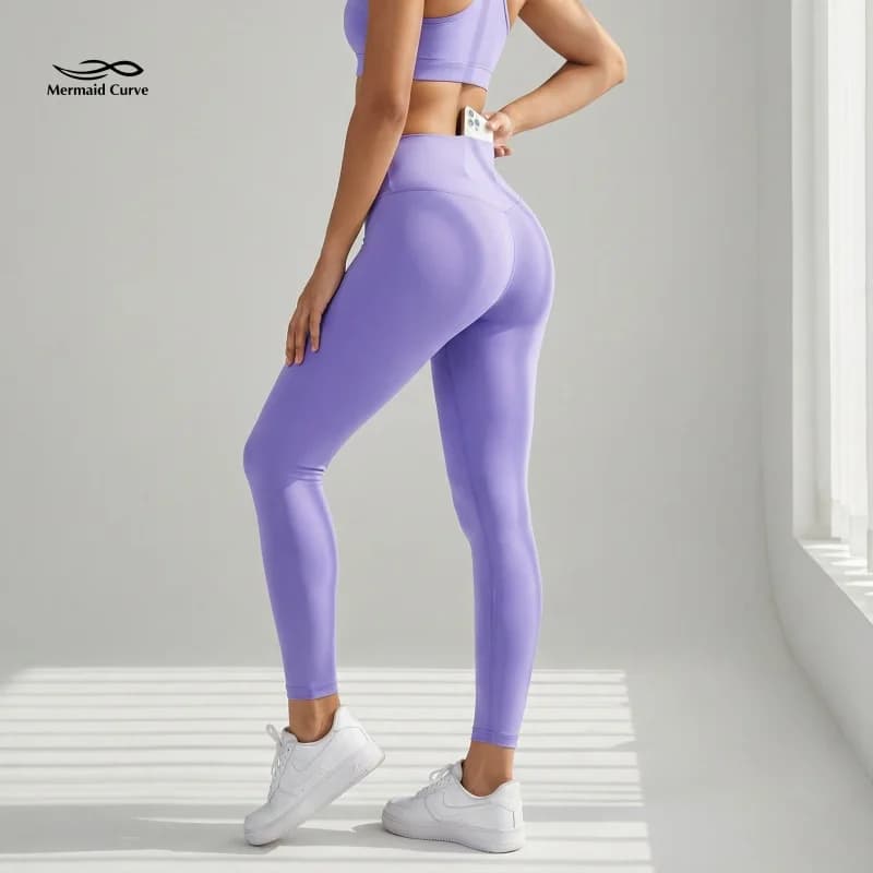 Leggings da Yoga a Vita Alta per Donna con Tasca, Effetto Push-Up, Modellanti, Compressivi, Pantaloni Sportivi per Allenamento e Fitness, Viola