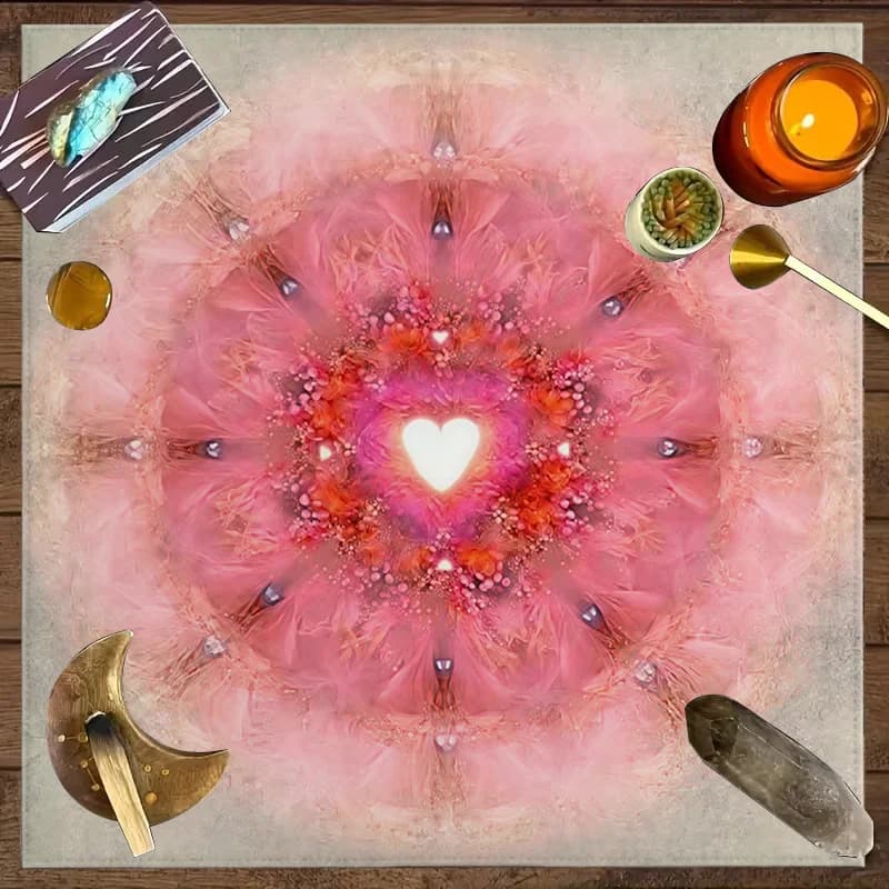 Tappeto da Altare Mandala Rosa con Effetto Luce d'Amore, Telo per Divinazione Chakra dell'Amore, Tappetino per Meditazione e Autoguarigione