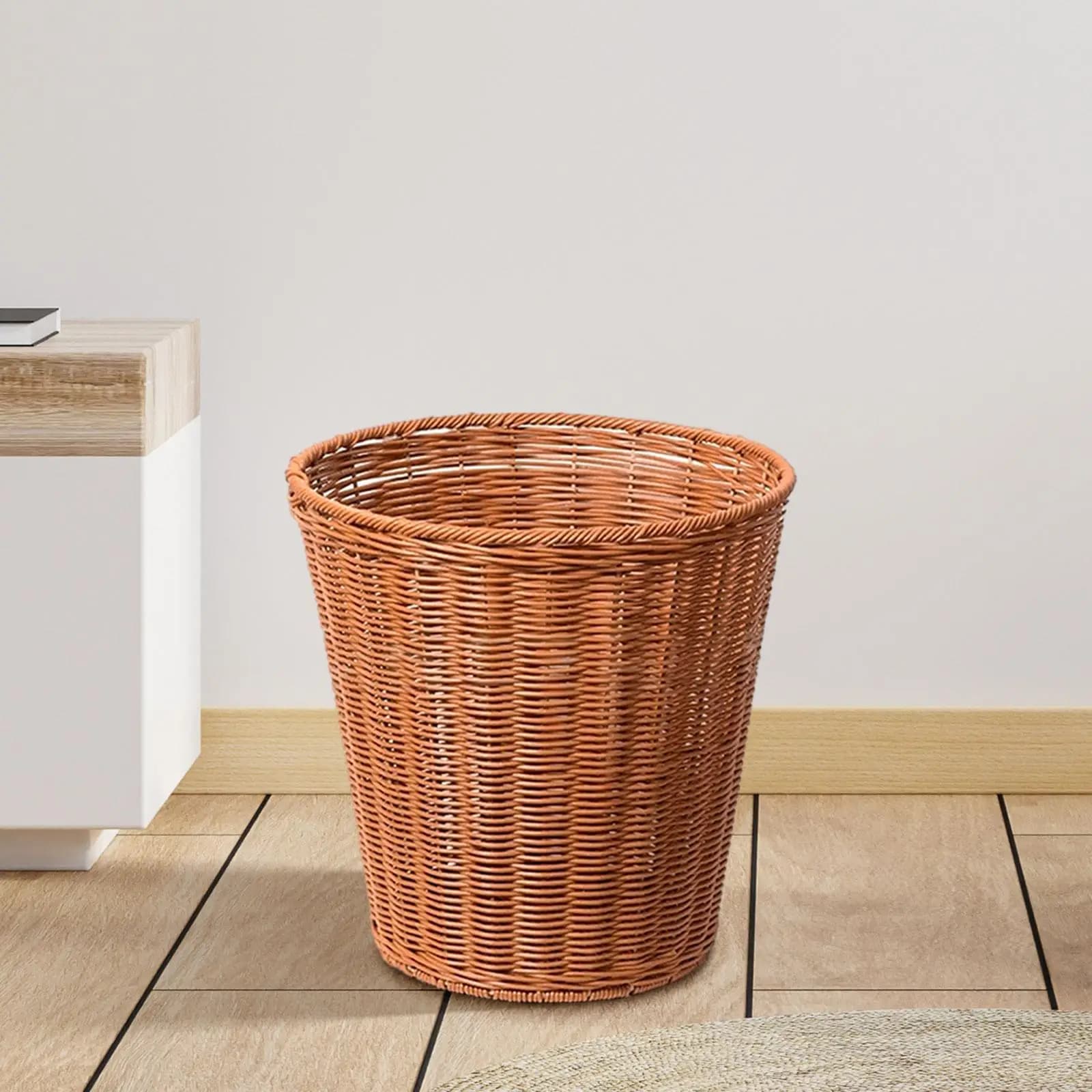 Cestino Decorativo in Vimini Intrecciato, Bidone della Spazzatura Rotondo in Imitazione Rattan