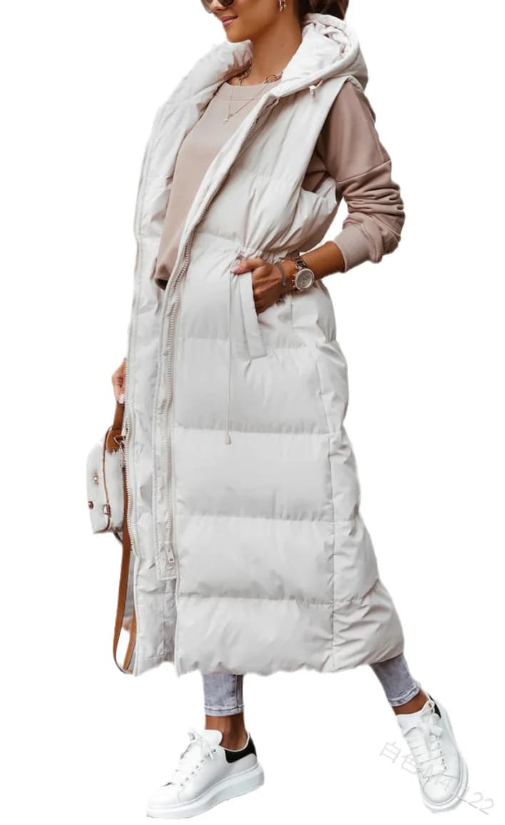 Cappotto da donna tinta unita con cappuccio lungo in cotone imbottito gilet in vita moda Casual monopetto senza maniche autunno caldo
