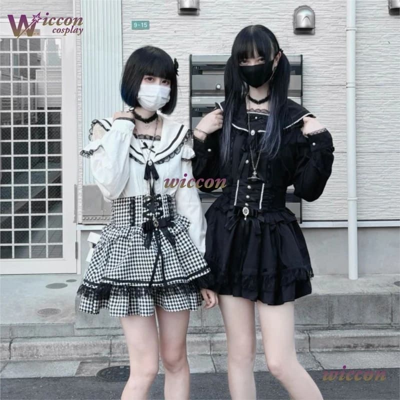 Camicette Kawaii Lolita Giapponesi MAG con Inserti in Pizzo, Camicie Estive da Donna Harajuku con Bottoni, Dolci Top Estivi JK con Fiocco
