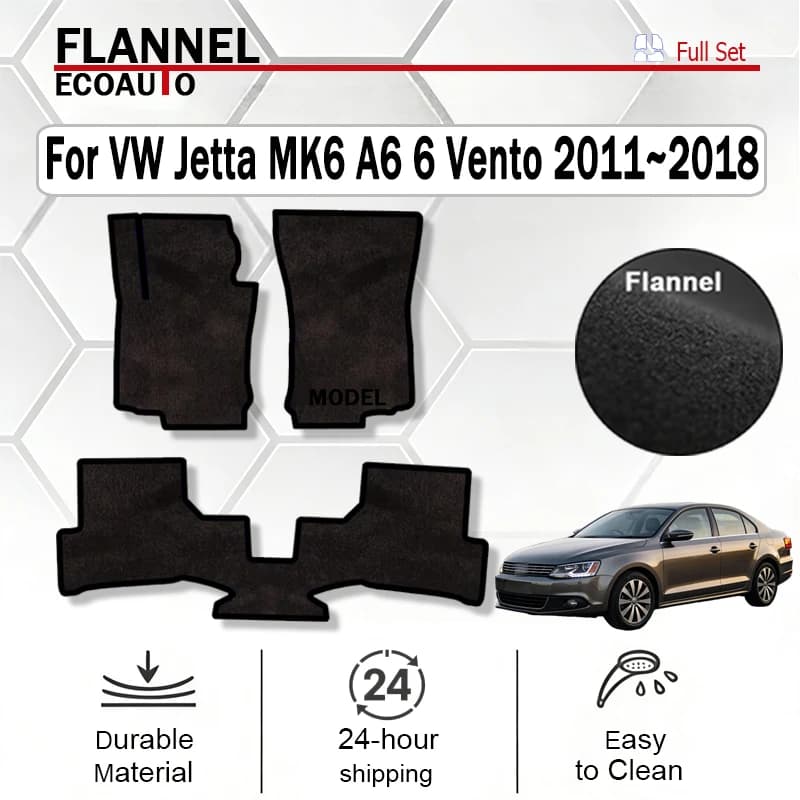 ECOAUTO flannel car mats for VW Volkswagen Jetta MK6 A6 6 Wind 2011~2018, black non-slip mats.