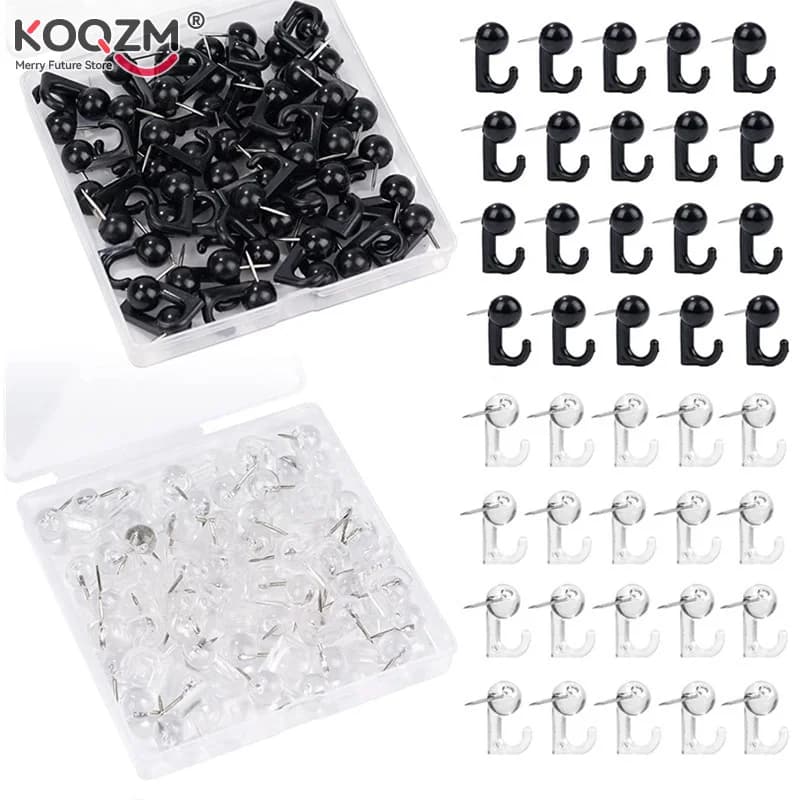 50 pezzi di plastica metallo uncinetto nero bianco puntine in sughero ganci decorativi puntine da disegno gancio posteriore puntine gancio per bacheca in sughero