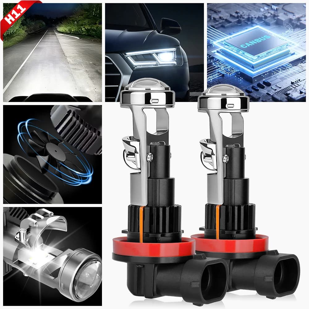 Lampadina LED H11 con Lente Proiettore Super Luminosa per Fari Auto Canbus Fascio Alto/Basso Mini Lampada 12V 6000K Luce Bianca per Nebbia
