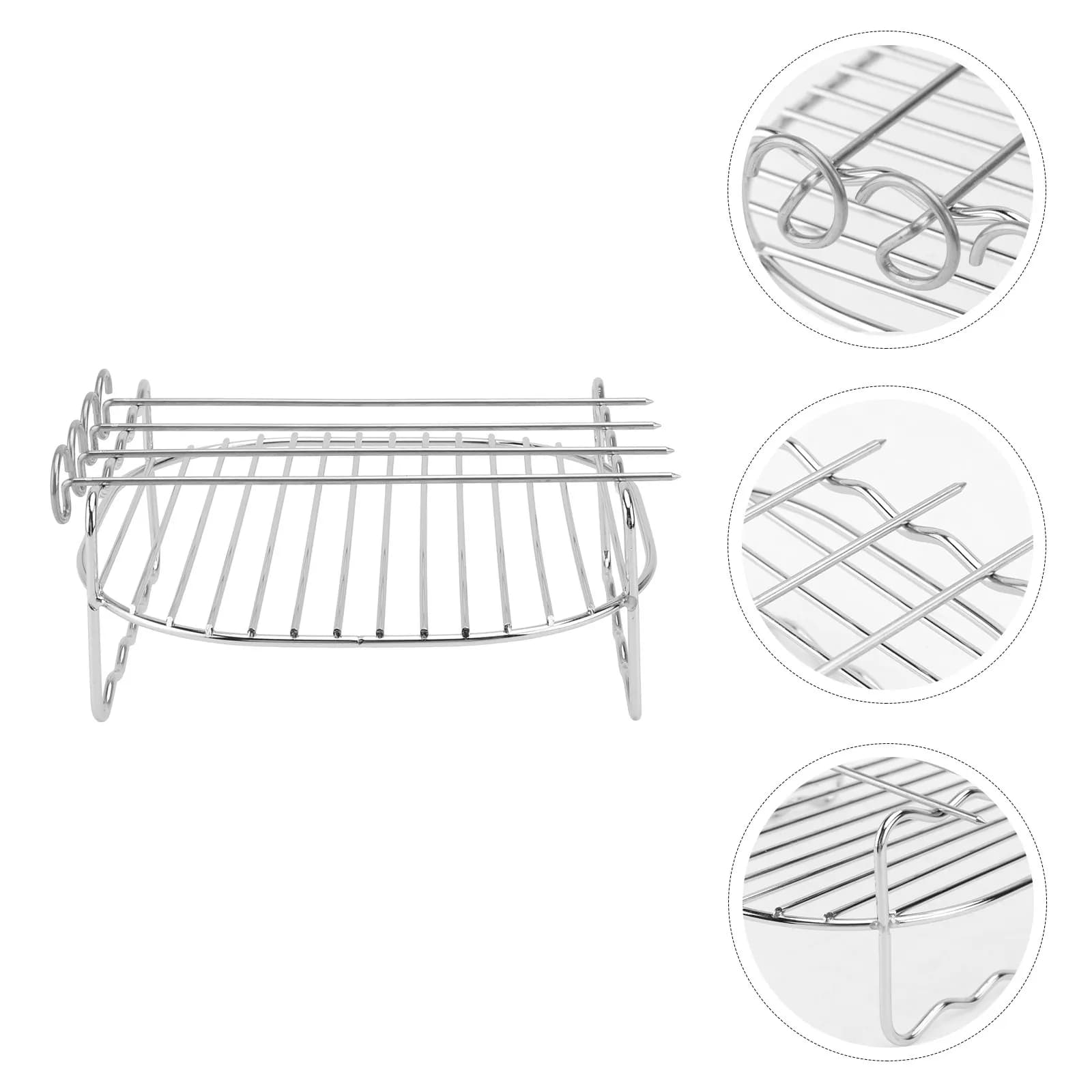Set di 1 Griglia in Acciaio Inossidabile per Friggitrice ad Aria, Barbecue, Cottura a Vapore, Raffreddamento, Griglia da Cucina Multiuso Antiscivolo con Spiedi