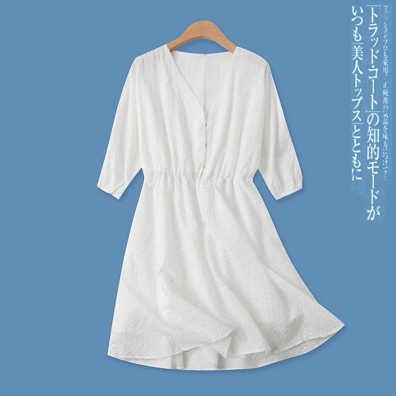 Sweet Embroidered Dress High Waist V-Neck Inner Button Short Skirt Women's Summer New Style Fashionable Slimming Design