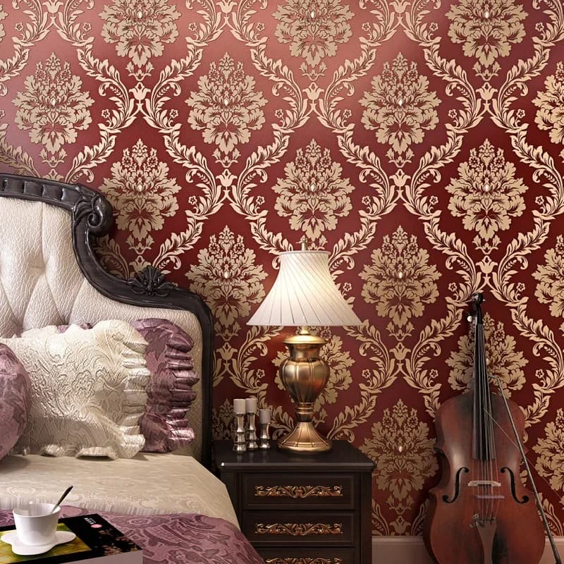 Luxury modern wallpaper in 3D metallic masonry vinyl wallpaper Bedroom wallpapers for living room Beige, Red cream, Brown