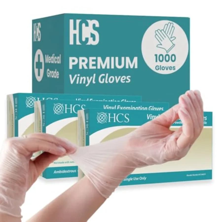 Guanti in Vinile Trasparenti HCS - Monouso Senza Lattice e Senza Polvere - Guanti in Vinile Usa e Getta per Cucina, Preparazione Alimenti, Pulizia, Esami