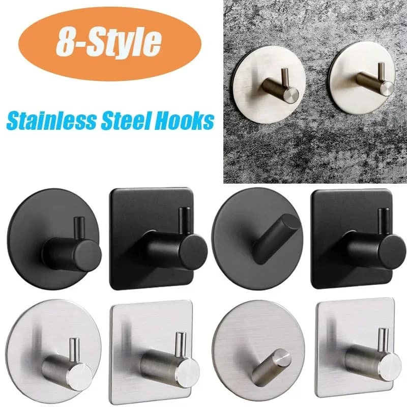 Stainless Steel High Band Hooks Self Adhesive Wall Hook Bathroom Towel Bags for Clothes Keychain Hook Clothes Hook for Home