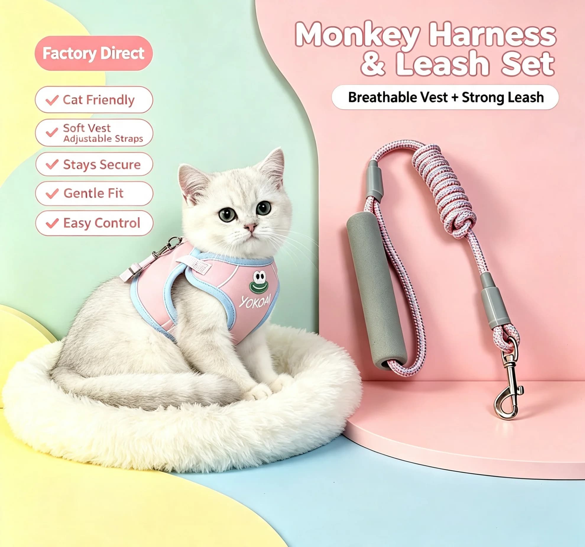 Dog Harness and Leash Set Cute Cartoon Frog Pattern Puppy Vest Harness Breathable No Pull Adjustable Walking Lead for Small Ledi