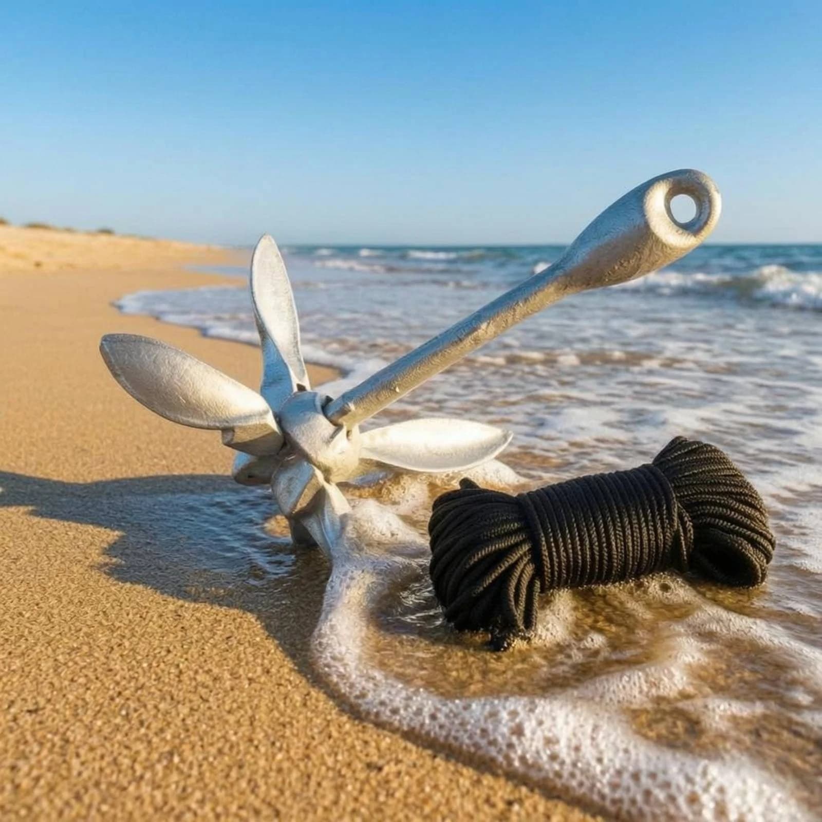 1.5 Kg Boat Anchor Rope Set Space-Saving Design Foldable Steel Anchor Marine Equipment Compact Storage for Lake, Dock