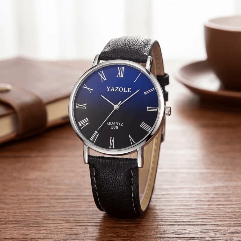YAZOLE Orologi al quarzo minimalisti da uomo, quadrante con numeri romani ultrasottili, cinturino in pelle, orologio da polso da uomo d'affari casual, orologio da regalo