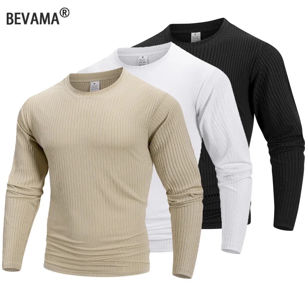 Spring Summer Men's Crew Neck Long Sleeve Top Fitness High Stretch Base Shirt Solid Color Casual Long Sleeve Pullover Clothing