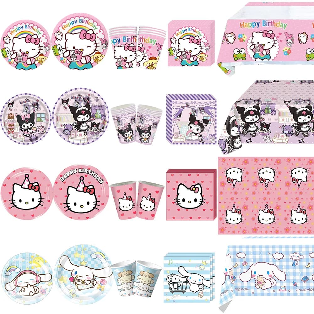 Decorazioni per feste di compleanno Hello Kitty Rosa Tema Hello Kitty Forniture per feste di compleanno Tovaglia Piatto Tazza di tessuto Banner Baby Shower