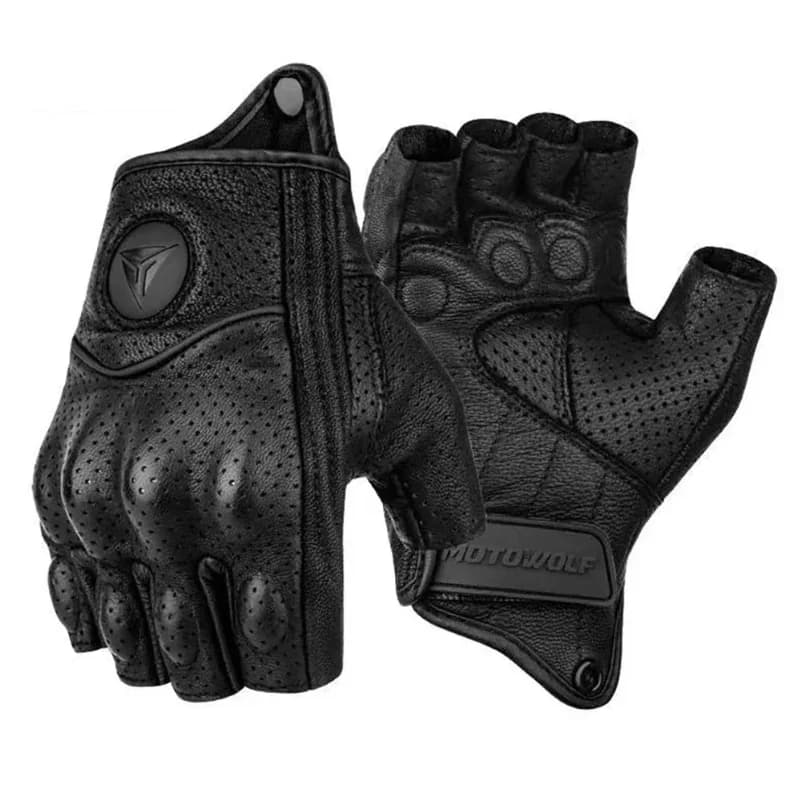 Mezze dita da ciclismo in vera pelle da uomo Luva Riding Moto Guanto da moto Protezione traspirante Equipaggiamento protettivo da corsa