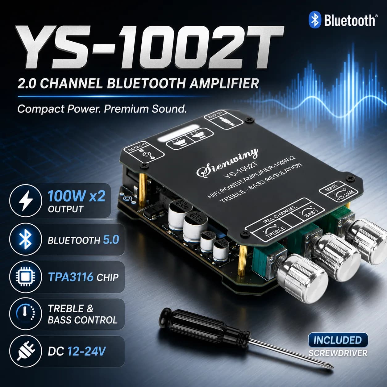 YS-1002T YS-502L Bluetooth 5.0 Audio Amplifier Board 2.0 Channel Stereo Power Amp Module 50W x2 100W x2 AUX Input For DIY Speaker Home Audio