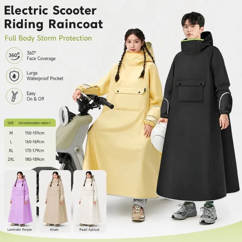 Full Body Waterproof Riding Raincoat for Women Electric Scooter E-Bike One-Piece Hooded Poncho Large Pocket Storm Protection