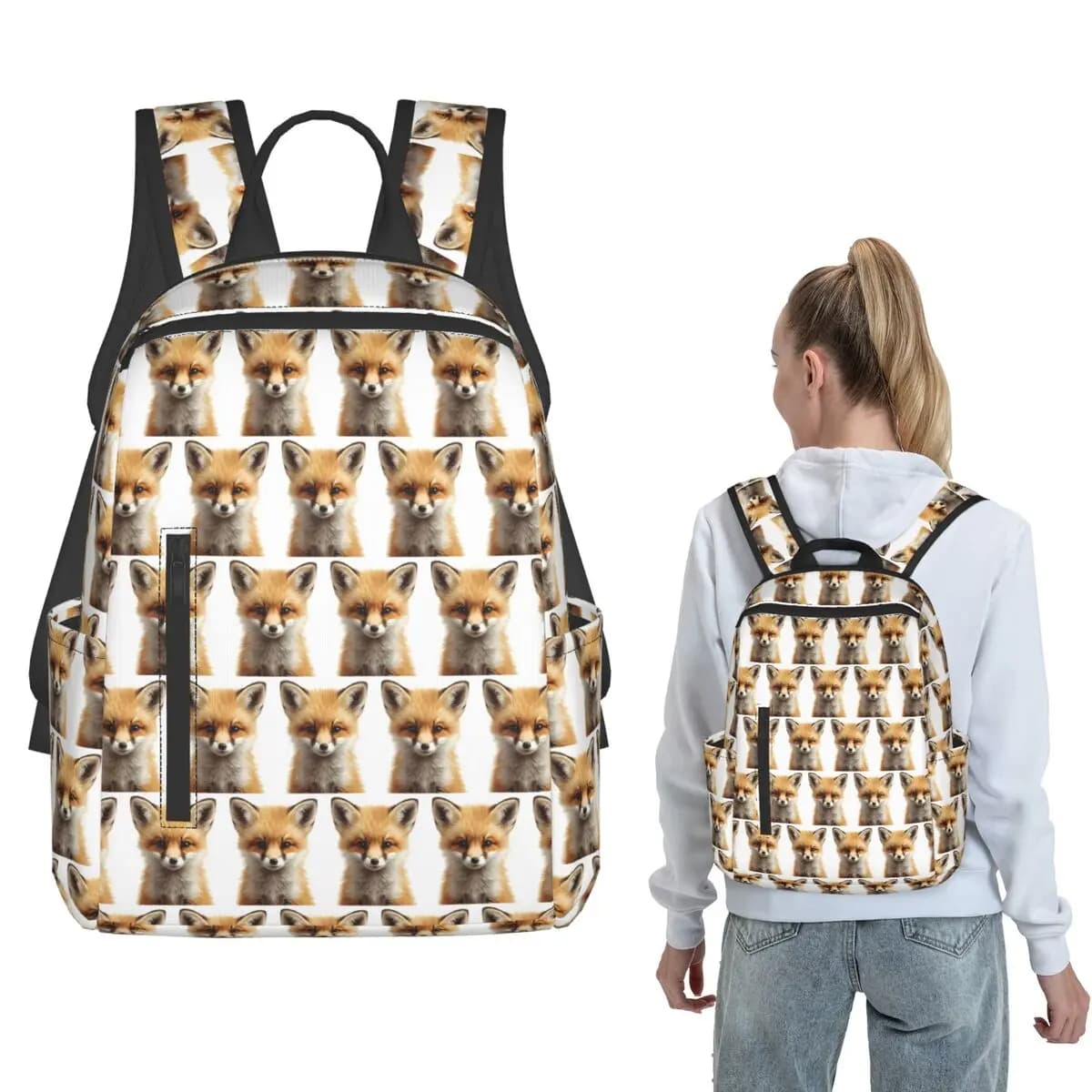 Adorabile zaino con adesivo a forma di volpe della foresta, zaino per bambini, borsa per libri, borsa da scuola, borse a tracolla per uomo e donna