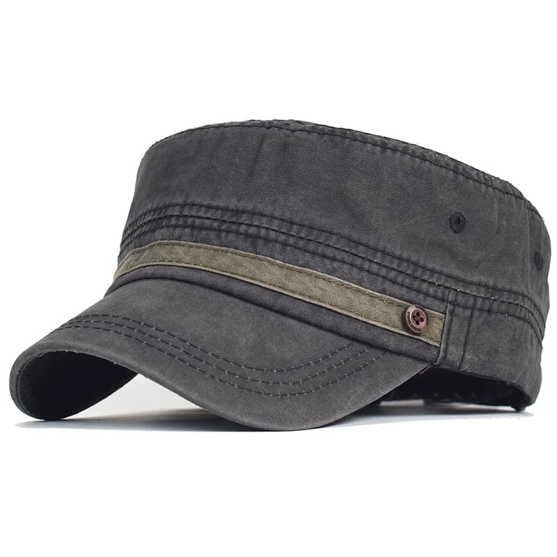 Washed Cotton Cap Men Casual Unique Design Military Caps Vintage Flat Top Hat Adjustable Four Seasons