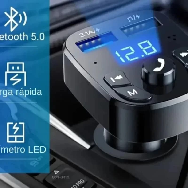 Trasmettitore FM Bluetooth 5.0 per Auto, Caricatore Rapido USB Doppio, Lettore MP3, Ricevitore FM Wireless, Kit per Auto con Supporto per Chiavetta USB