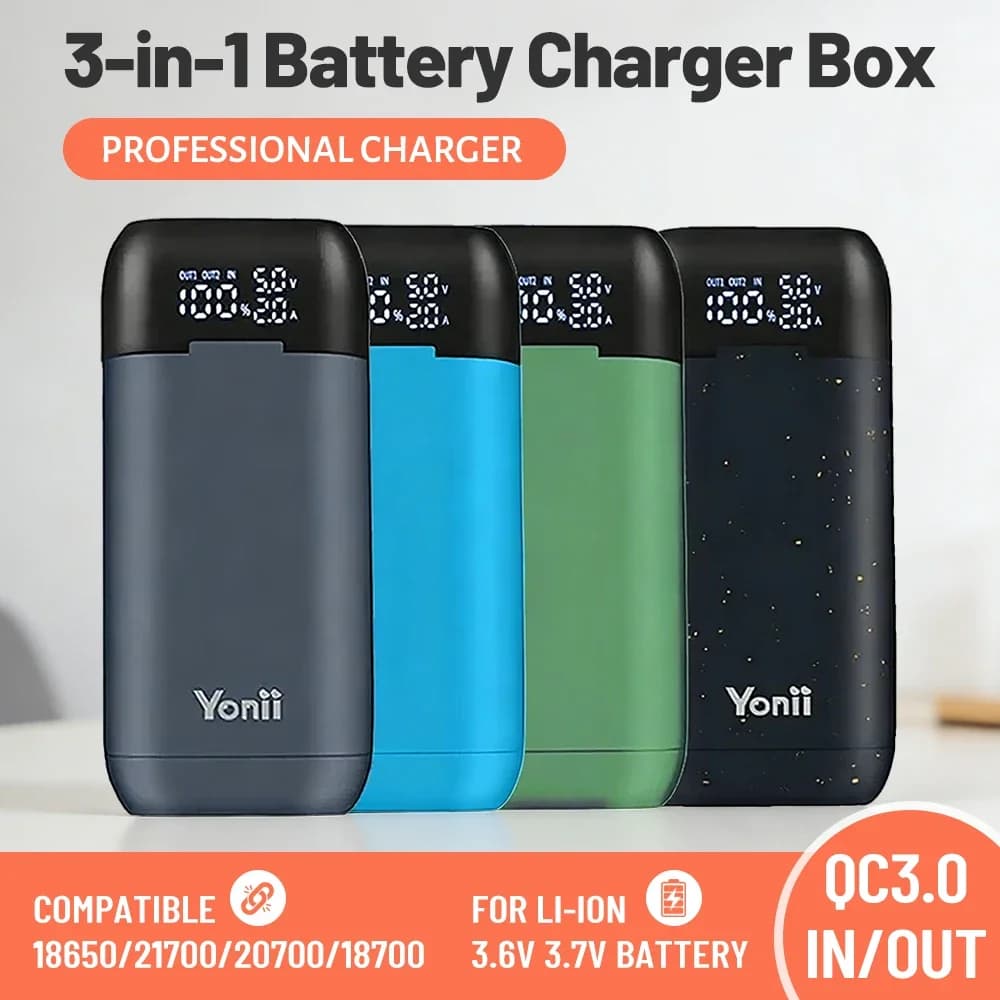Custodia Power Bank Fai-da-te per Batterie 18650, Caricabatterie Portatile QC3.0 PD 18W a Ricarica Rapida per Batterie al Litio 18650 21700 20700