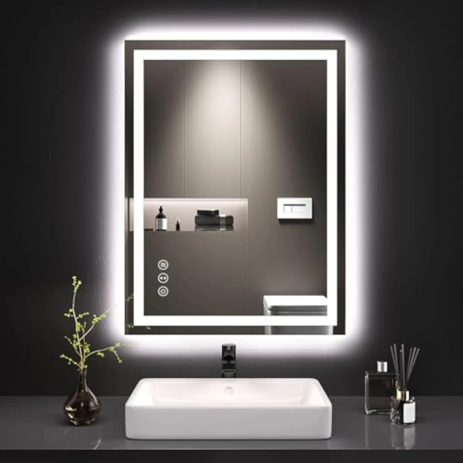 Specchio da bagno a LED con luce, antiappannamento, dimmerabile, luce frontale retroilluminata, specchio da bagno con luce, funzione di memoria