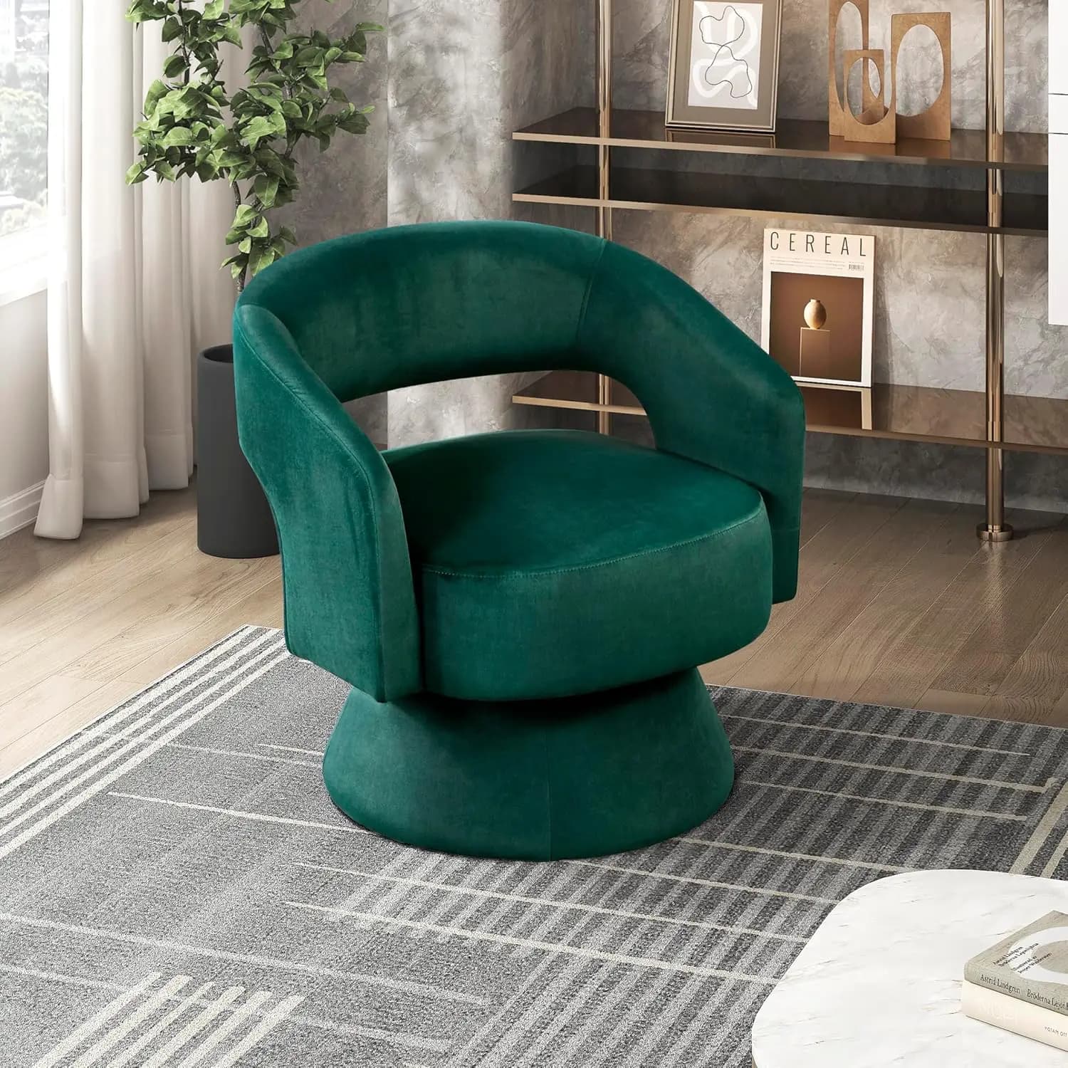 Poltrona Girevole Moderna con Rivestimento in Velluto, Cuscini in Schiuma Morbida e Base in Metallo per Soggiorno, Camera da Letto o Ufficio
