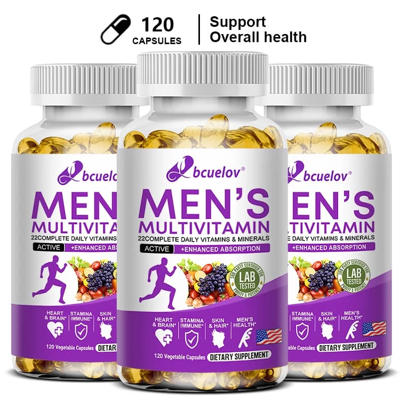 Men's Daily Multivitamin Capsules, Natural Daily Supplement for Energy, Stamina, Cognitive Brain, Immune & Overall Body Health