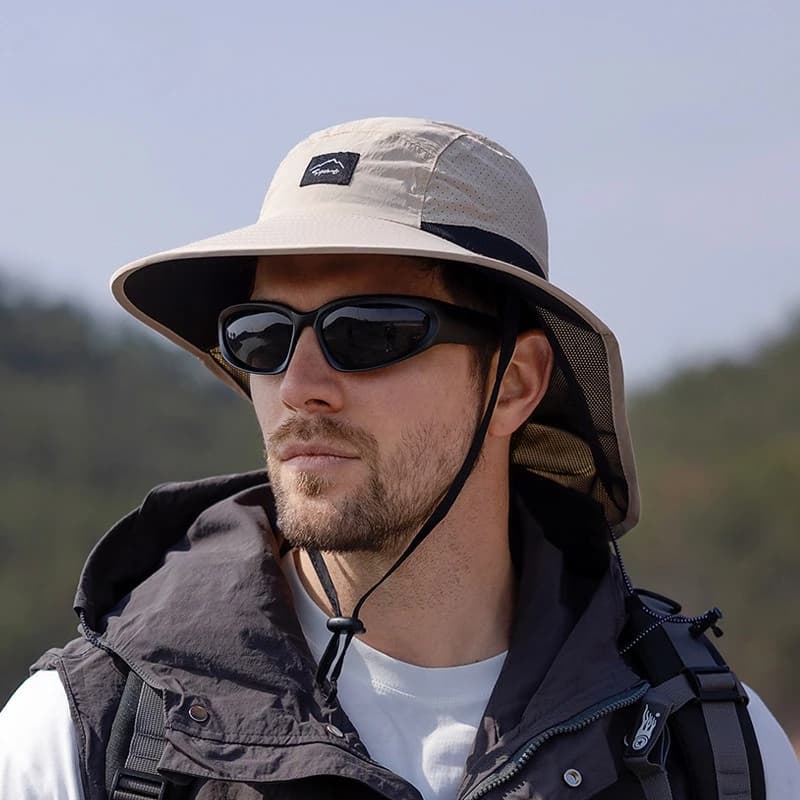 Summer unisex Wide Brim Caps Neck Protection Unisex Bucket Hats Outdoor Visor Quick-drying Sunscreen Tied Fishing Hiking Hat
