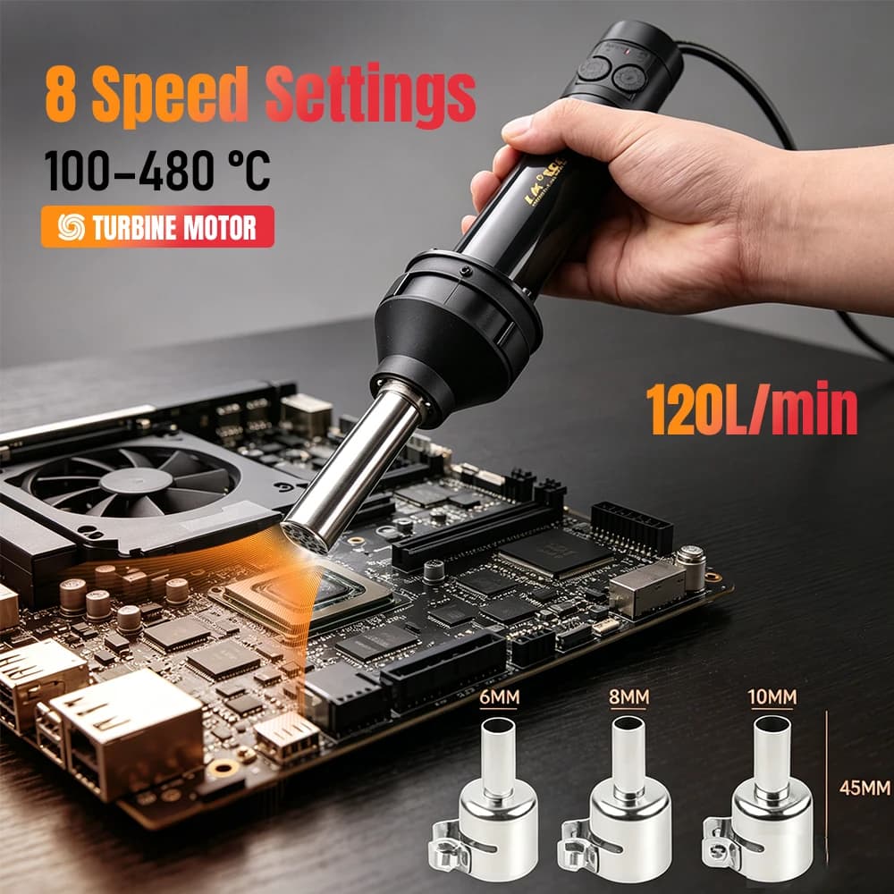 Hot Air Gun Digital Display Portable Adjustable Temperature Heat Gun Solder Desoldering Tool for Phone Repair & Electronics