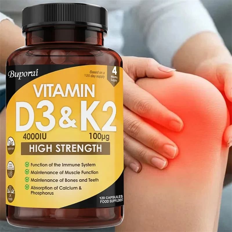 Vitamin D3 and K2 supplements: support for bone, heart, joints and joints, teeth and skin, helps regulate calcium metabolism