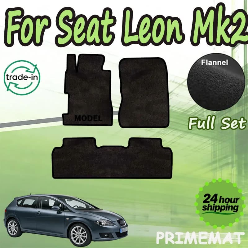 PRIMEMAT Flannel Car Mats for Seat Leon Mk2 1P 2006~2012, Anti-slip Carpets, Floor Cover, Car Accessories