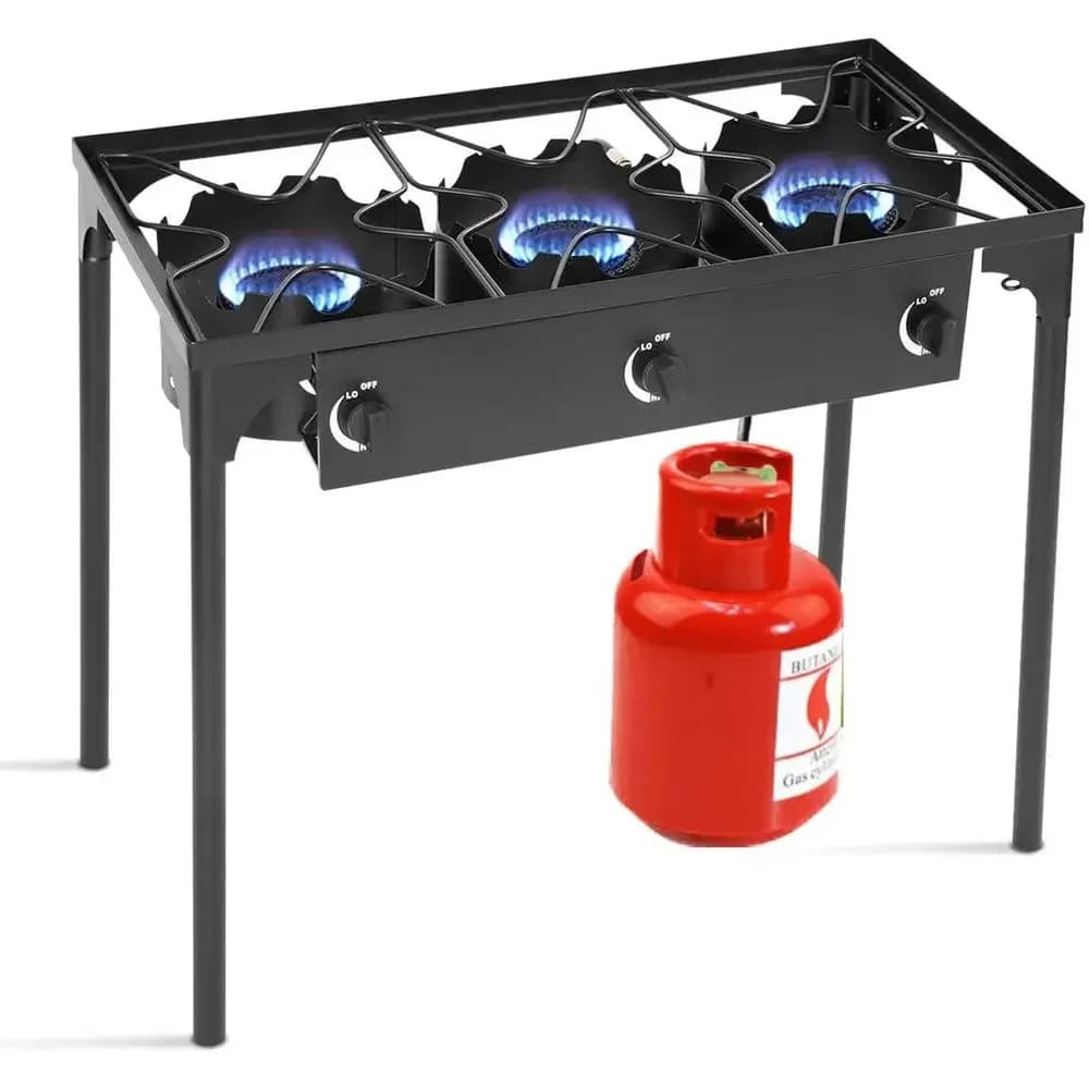 Portable 3-Burner Propane Gas Stove with Detachable Legs for Outdoor Camping and Picnics