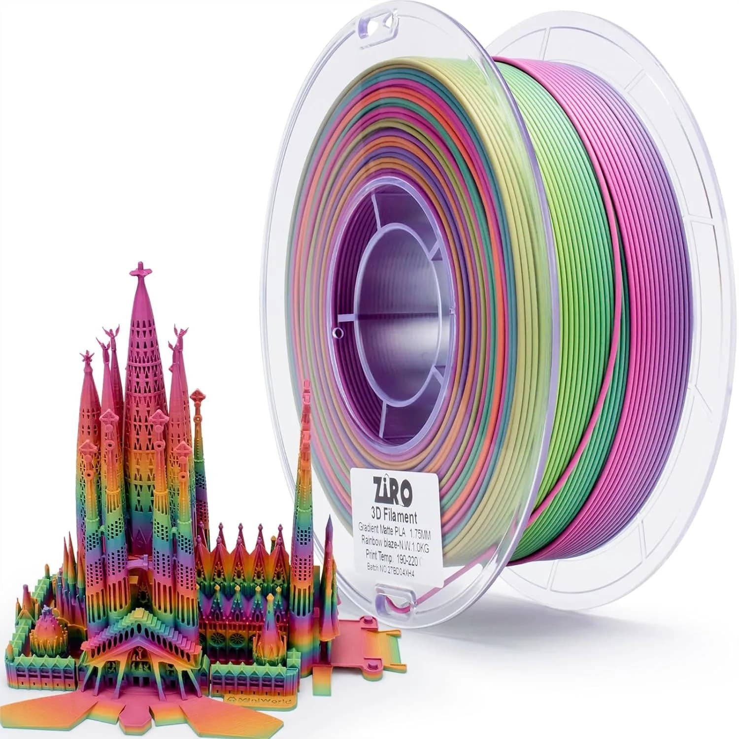 Filamento PLA opaco Rainbow Blaze a cambio colore rapido, 1,75 mm, bobina da 1 kg (2,2 libbre) per stampanti 3D FDM