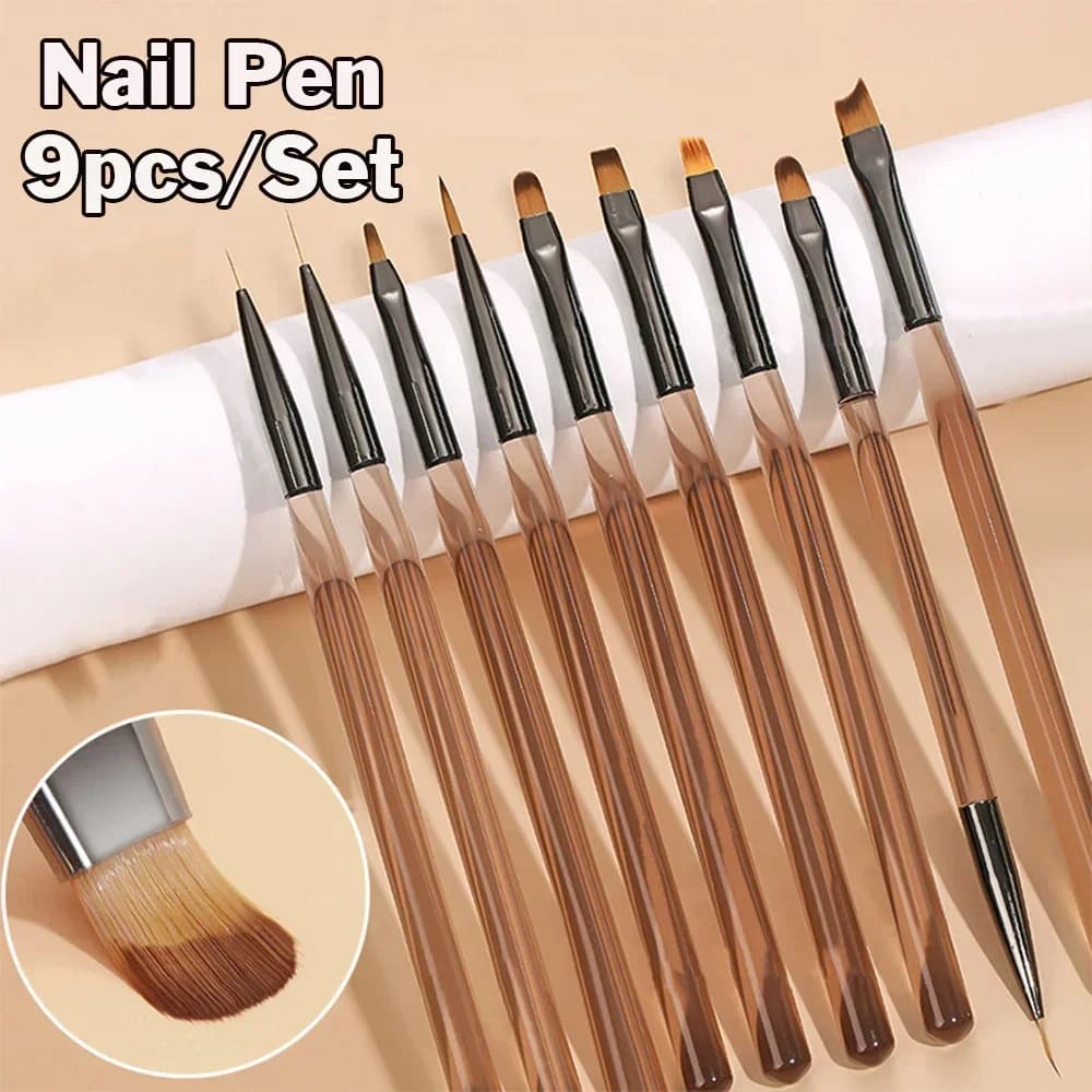 Set di 9 Pennelli per Gel UV, Pennello per Nail Art Fai-da-Te, Pennello per Disegno Acrilico, per Design Unghie, Estensione Unghie, Forniture per Salone