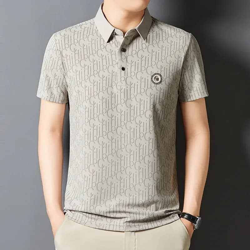 Camicia a maniche corte casual da lavoro da uomo nuova con stemma Polo tinta unita Top versatile confortevole e traspirante alla moda