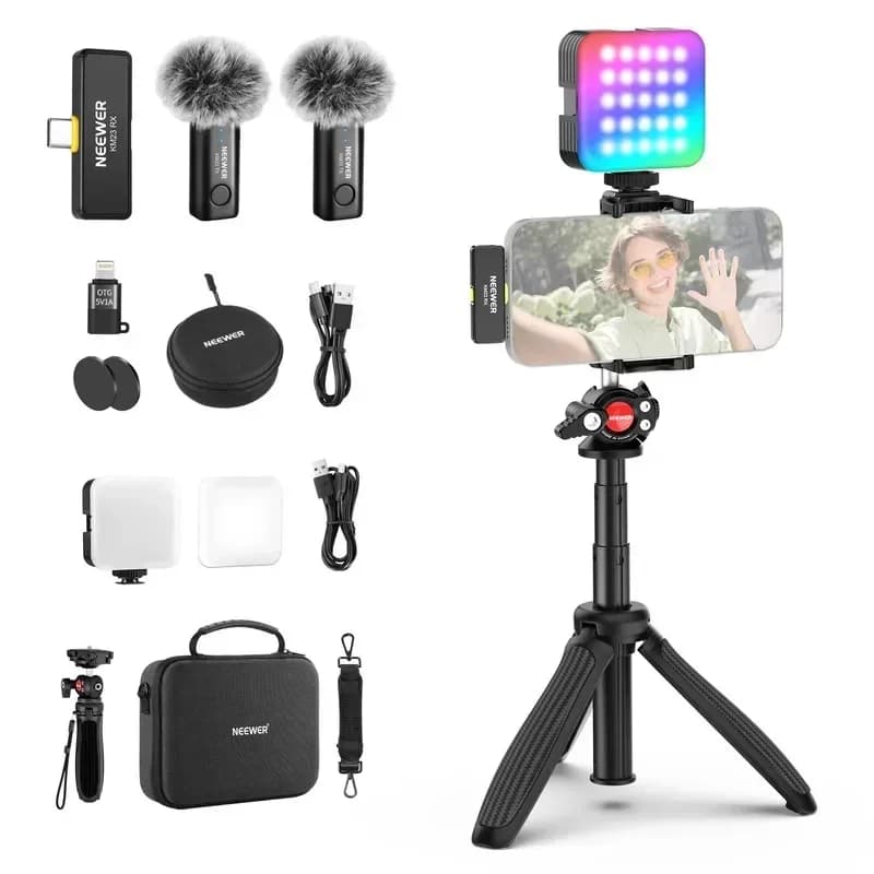 Kit Vlog per Telefono PA048 con Microfono Wireless RGB Completo e Treppiede Estensibile per Selfie 2026