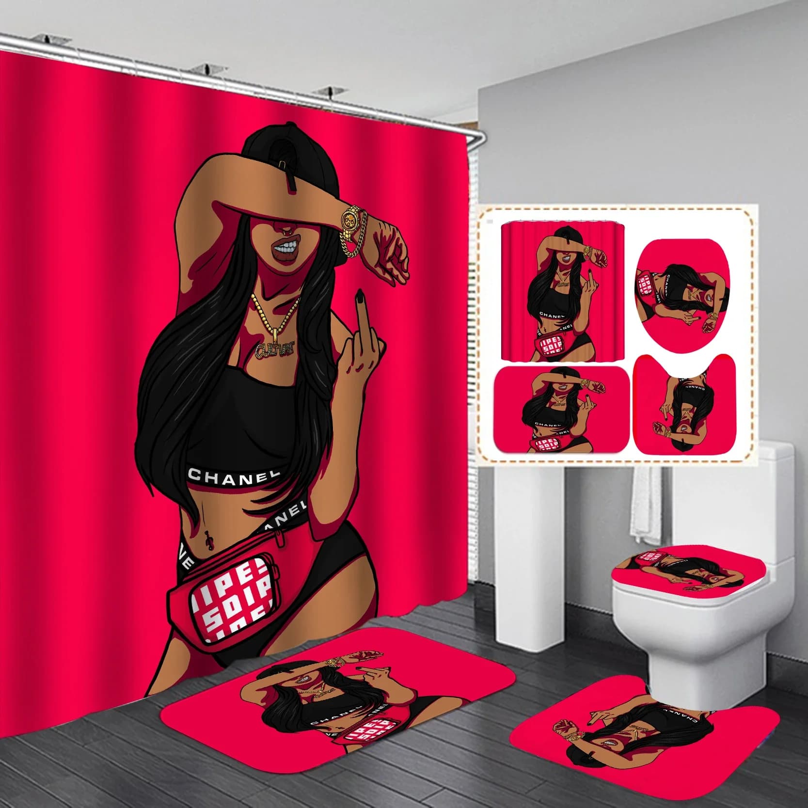 Home Goods Cool African Girl Custom Waterproof Fabric Shower Curtain Set, Bathroom Accessories Digital Print Shower Curtain Set/