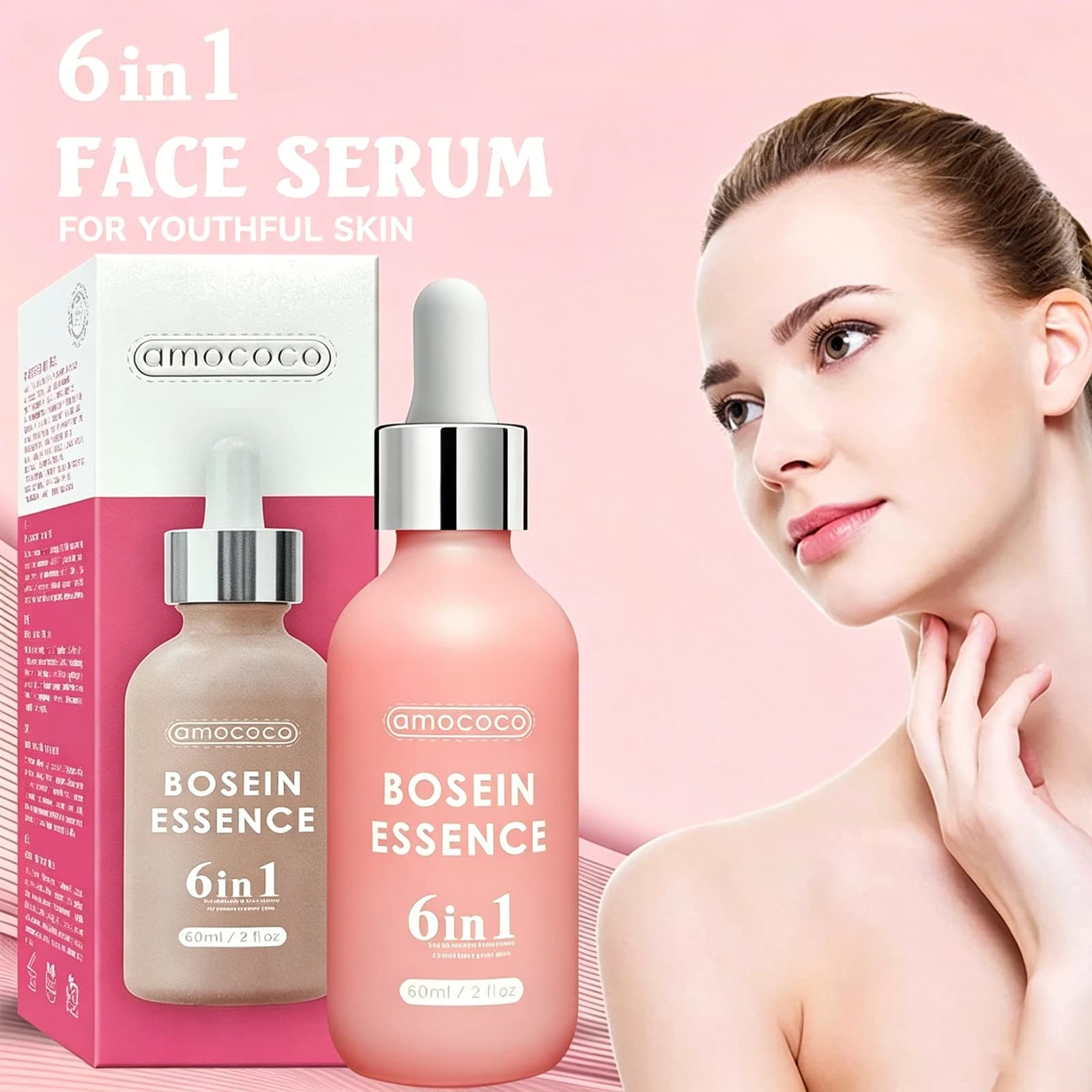 Amococo 1/2pcs Bosein Essence Serum 60ml Face Serum with Hyaluronic Acid Niacinamide Collagen Acetyl Hexapeptide-8 Facial Skin Care Moisturizing Serum for Face and Neck Lightweight Hydrating Essence Liquid