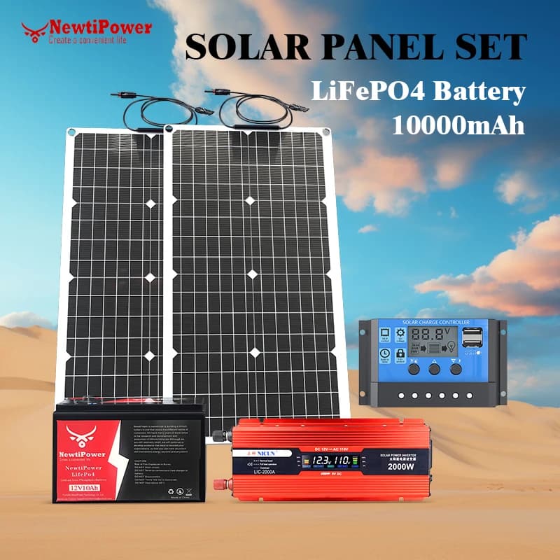2000W Off-Grid Solar CompleteKit Power w/100A MPPT Controller,110V 220V Inverter&10AH 30AH LiFePO4 Battery for Home/RV/Camping