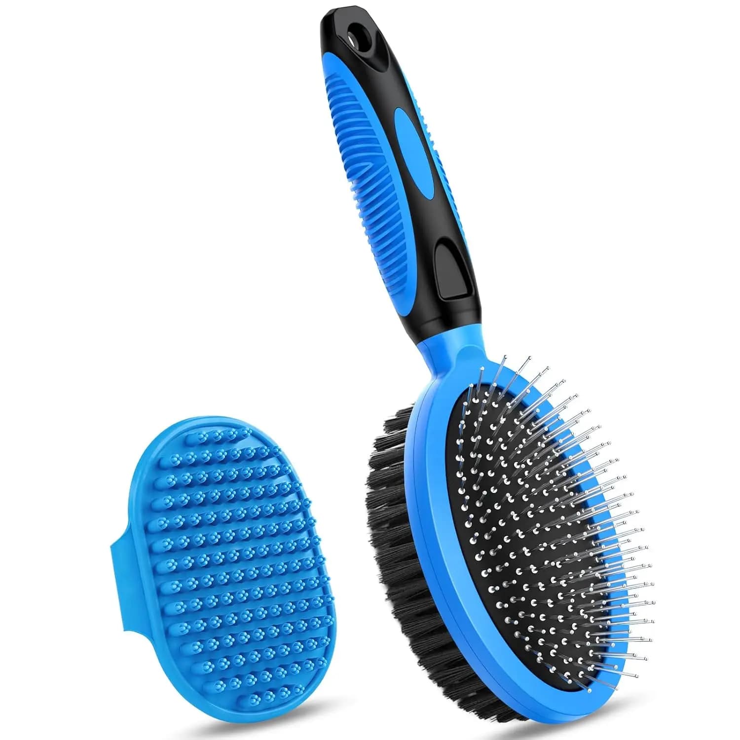 2 spazzole bifacciali per la toelettatura degli animali domestici, per la toelettatura e il bagno, adatte per cani, gatti, cavalli, blu