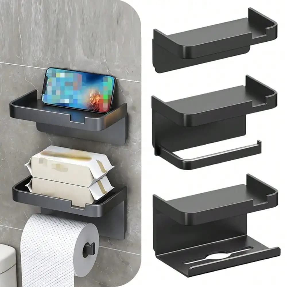 Portaoggetti per carta igienica a parete Scatola per fazzoletti adesiva senza punzonatura Porta cellulare Organizzatore a doppio scopo per il bagno
