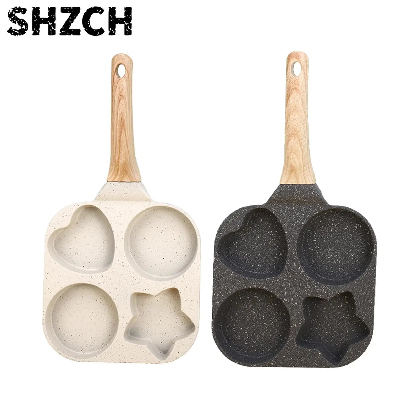 4-Hole Omelet Breakfast Maker Pan - Heat Resistant Handle, Divided Grill Frying for Eggs & Pancakes