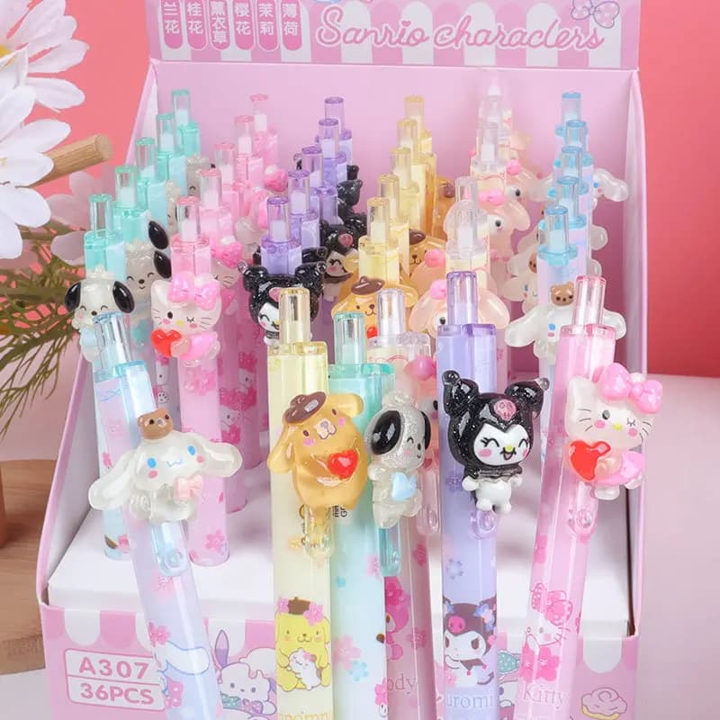 Sanrio Cartoon Silicone Push-Pen 0,5 mm Penna per scrittura carina in silicone, penne gel nere, articoli scolastici, penne per scrivere, articoli di cancelleria