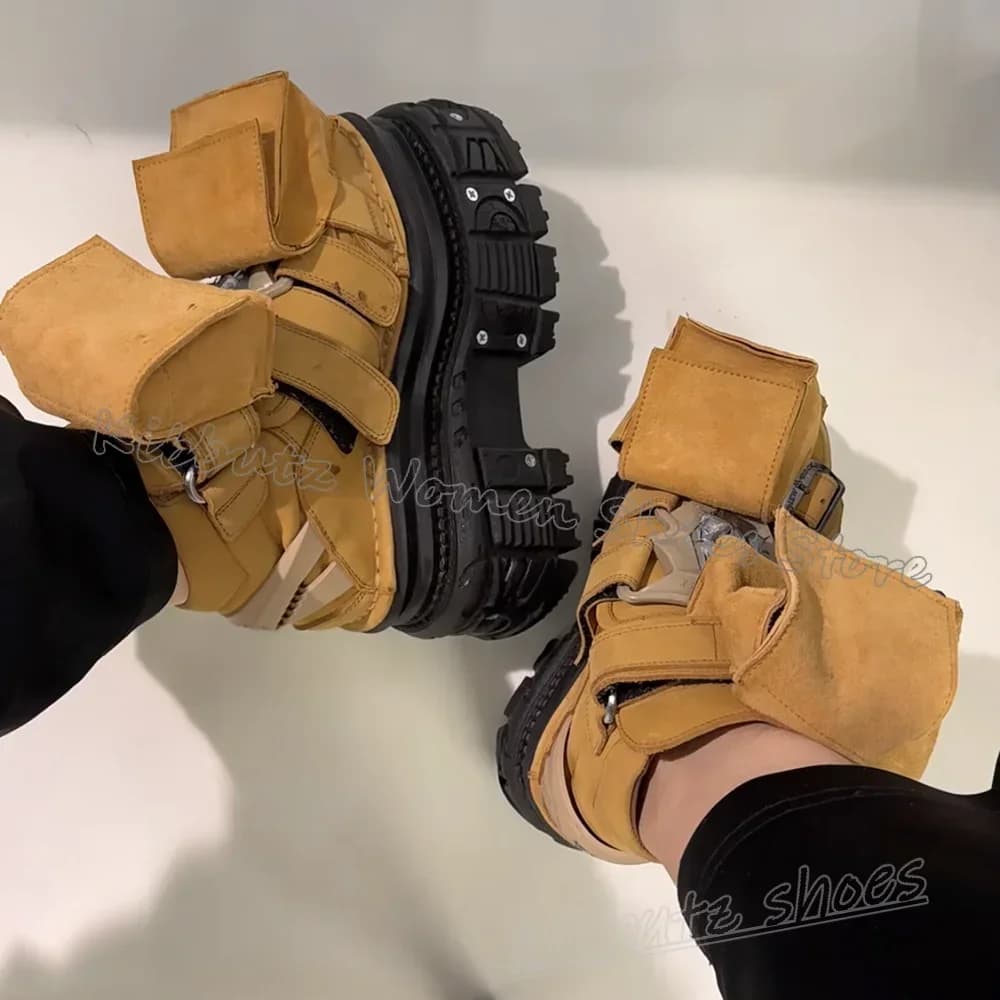 Hook&loop Sneaker Platform Hot Girls Mixed Color Women Shoes Round Toe Thick Bottom Gothic Punk Rock Fashion Luxury Sexy Novelty