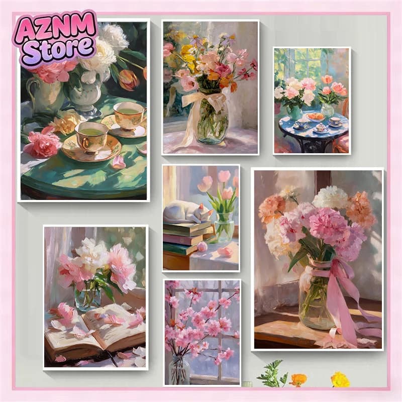 1pc frameless canvas painting Beautiful And Gentle Vintage Floral Paint Still Life Posters Canvas Prints Home Living Room So