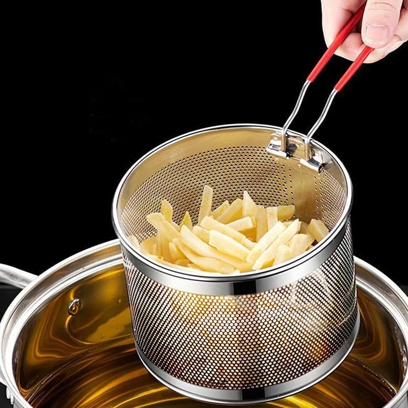Cestello per frittura in acciaio inossidabile, cucchiaio colino per pasta e patatine fritte, scolapasta per olio da cucina