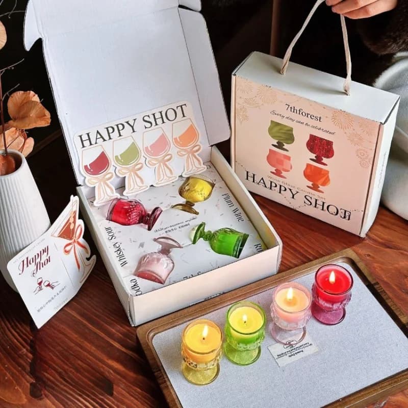 Scented Candle Gift Set Wine Glass Shape 4 Scents Long‑Lasting Home Aroma Luxury Kit for Wedding Favor Holiday Present