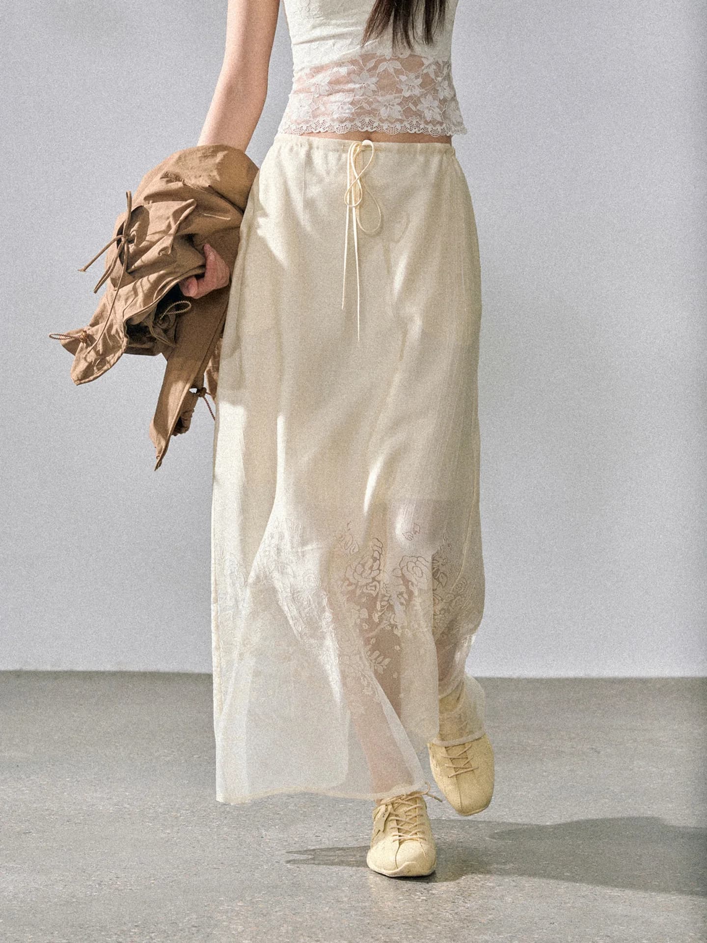 Subtiel High Waist Straight Leg Midi Skirt Women's Spring 2026 New Style Comfortable Breathable Casual Embroidered Skirt