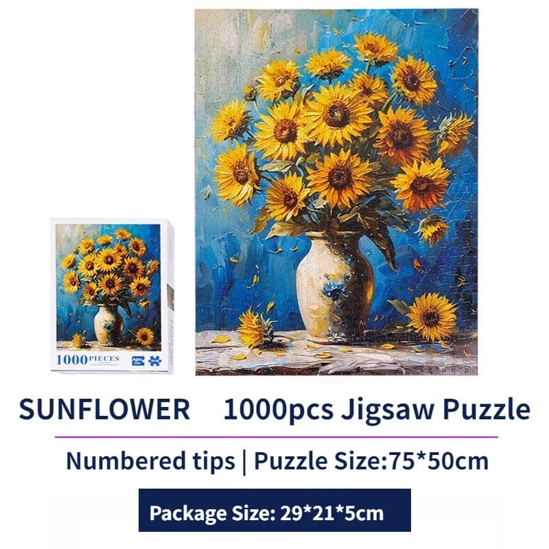 Adulto 1000 Pezzi Puzzle Girasole Puzzle Pittura Puzzle Giocattolo Intelligenza Riduzione dello stress Cartoon PuzzleConfezione regalo festival